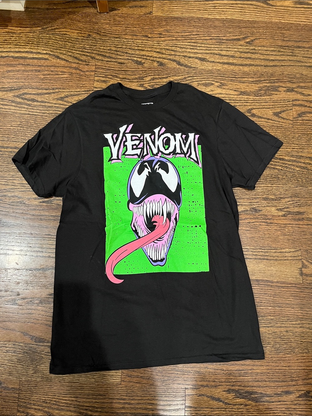 Marvel Black Tee with Neon Green & Pink Venom Graphic